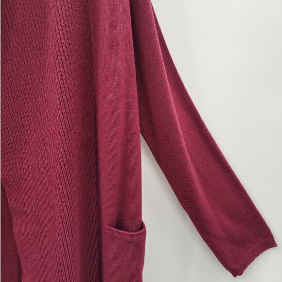 Calvin Klein Red‎ Burgundy Shawl Collar Open Cardigan Bohemian Jacket Sweater - Picture 8 of 11